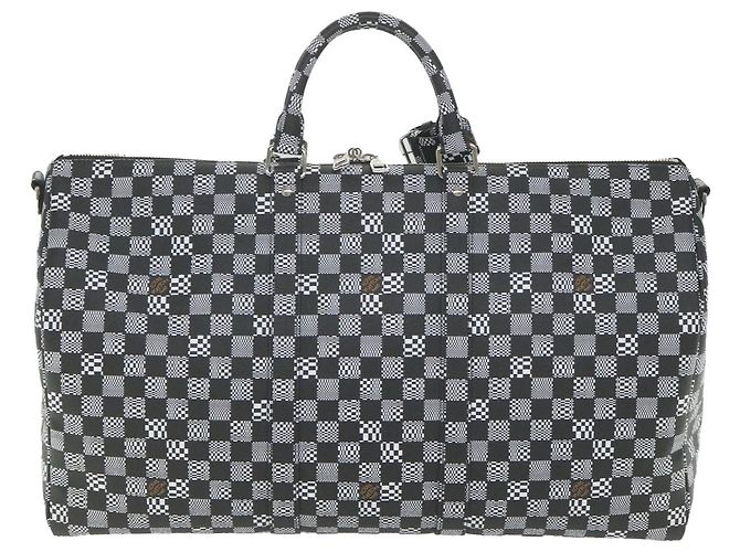 LOUIS VUITTON Keepall Bandouliere 50 Boston Damier Distorted N50028 Auth yk9432S Nero Bianco - vista 2