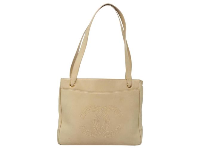CHANEL COCO Borsa a Spalla Mark in Pelle di Pecora Beige Oro CC Auth BA1376 D'oro - vista 2