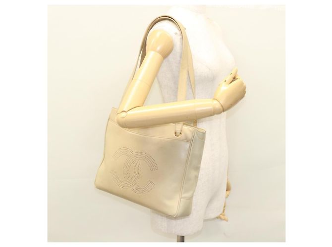 CHANEL COCO Borsa a Spalla Mark in Pelle di Pecora Beige Oro CC Auth BA1376 D'oro - vista 27