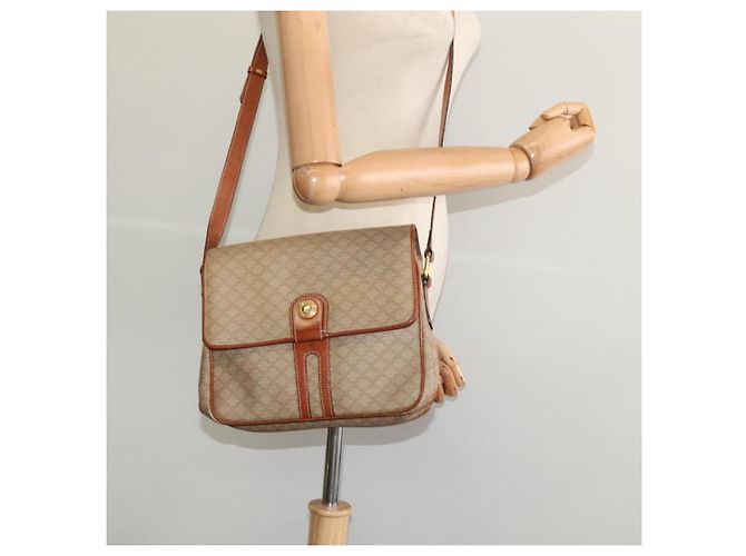Céline Borsa a spalla in tela Macadam CELINE PVC beige oro Auth 118350 D'oro - vista 25