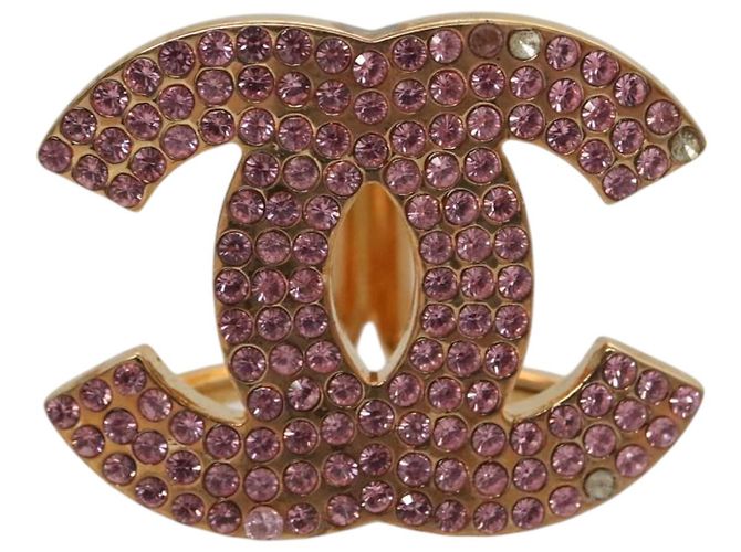 Anello per sciarpa CHANEL metallo tono oro rosa CC Auth 101356 - vista 2