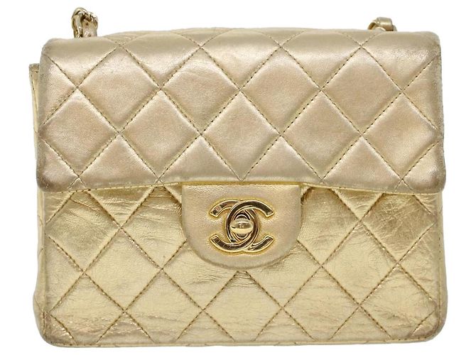 CHANEL Matelassé Borsa a Spalla con Catena e Chiusura Girevole in Pelle di Agnello Oro CC Auth 53752SA - vista 13