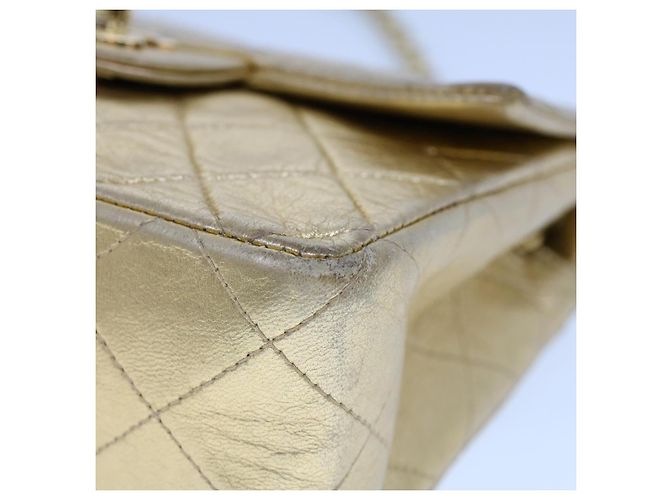 CHANEL Matelassé Borsa a Spalla con Catena e Chiusura Girevole in Pelle di Agnello Oro CC Auth 53752SA - vista 16