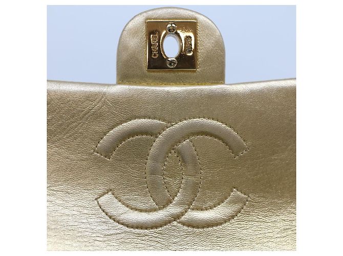 CHANEL Matelassé Borsa a Spalla con Catena e Chiusura Girevole in Pelle di Agnello Oro CC Auth 53752SA - vista 21
