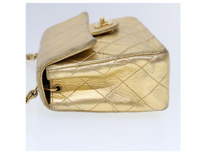 CHANEL Matelassé Borsa a Spalla con Catena e Chiusura Girevole in Pelle di Agnello Oro CC Auth 53752SA - vista 3