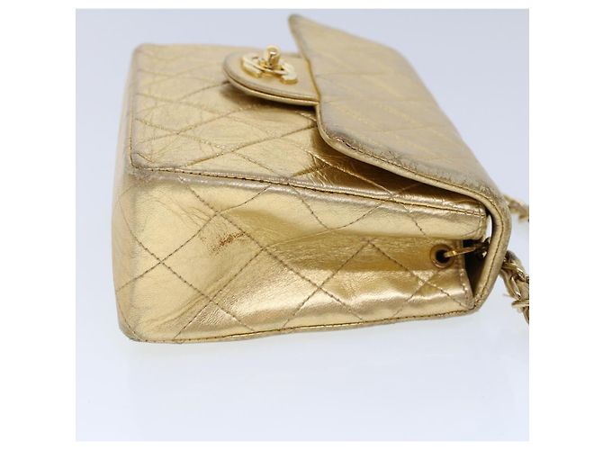 CHANEL Matelassé Borsa a Spalla con Catena e Chiusura Girevole in Pelle di Agnello Oro CC Auth 53752SA - vista 4