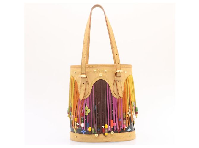 Bucket LOUIS VUITTON Monogramm Multicolor Eimerfransen Tasche Schwarz M40110 Auth 25649S - Ansicht 13