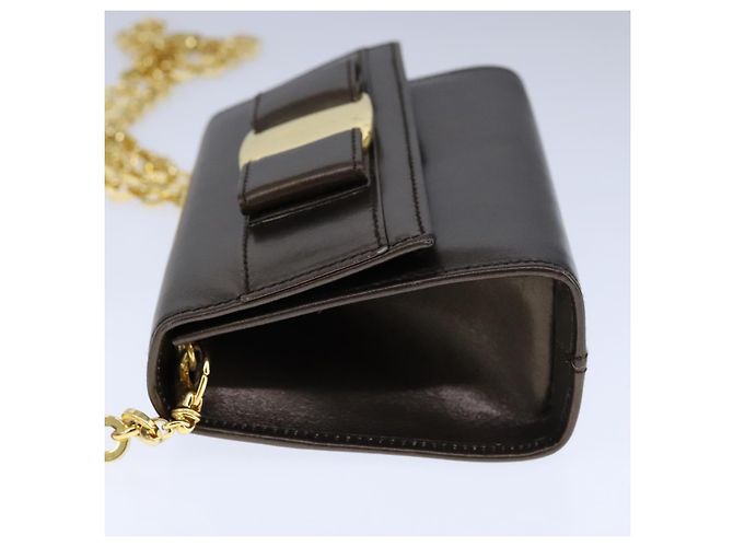 Borsa a spalla Vala Chain in pelle marrone e oro di Salvatore Ferragamo Auth yk16268 D'oro - vista 3