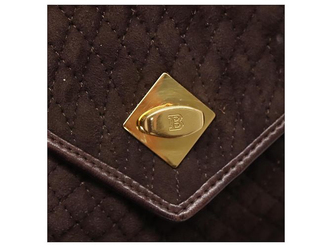 BALLY Bolsa de mão acolchoada de camurça marrom escuro ouro Auth BA1446 Dourado Castanho escuro - vista 14