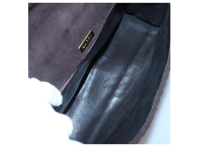 BALLY Bolsa de mão acolchoada de camurça marrom escuro ouro Auth BA1446 Dourado Castanho escuro - vista 16