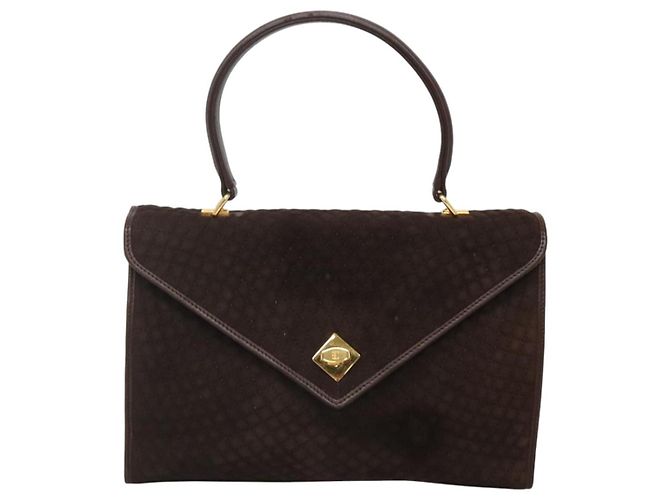 BALLY Bolsa de mão acolchoada de camurça marrom escuro ouro Auth BA1446 Dourado Castanho escuro - vista 2