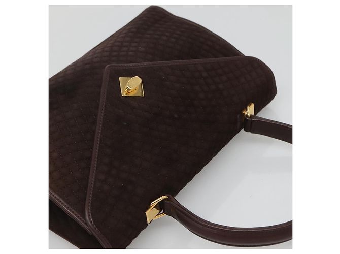 BALLY Bolsa de mão acolchoada de camurça marrom escuro ouro Auth BA1446 Dourado Castanho escuro - vista 6