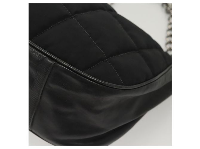 CHANEL Borsa a Spalla Choco Bar con Catena Nylon Nero Argento CC Auth 118385 - vista 12