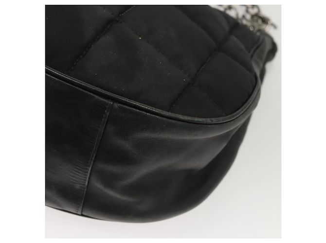 CHANEL Borsa a Spalla Choco Bar con Catena Nylon Nero Argento CC Auth 118385 - vista 14