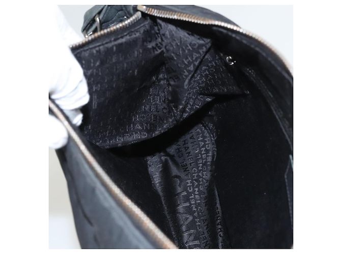 CHANEL Borsa a Spalla Choco Bar con Catena Nylon Nero Argento CC Auth 118385 - vista 19