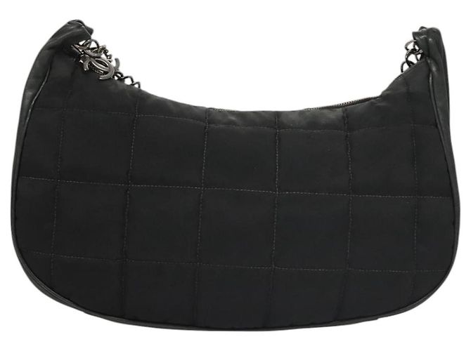 CHANEL Borsa a Spalla Choco Bar con Catena Nylon Nero Argento CC Auth 118385 - vista 2