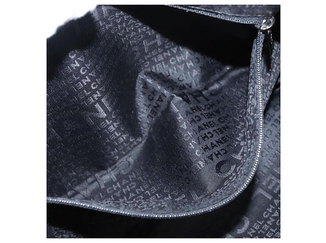 CHANEL Borsa a Spalla Choco Bar con Catena Nylon Nero Argento CC Auth 118385 - vista 21