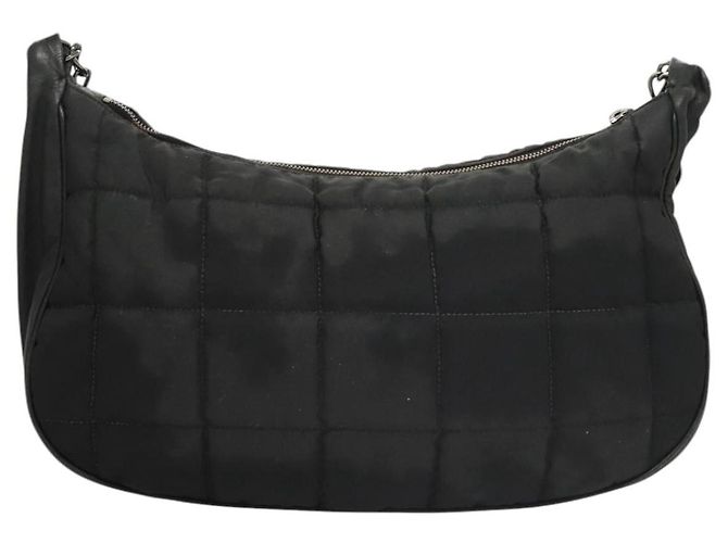 CHANEL Borsa a Spalla Choco Bar con Catena Nylon Nero Argento CC Auth 118385 - vista 3