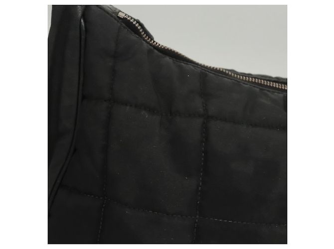 CHANEL Borsa a Spalla Choco Bar con Catena Nylon Nero Argento CC Auth 118385 - vista 4