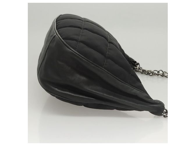 CHANEL Borsa a Spalla Choco Bar con Catena Nylon Nero Argento CC Auth 118385 - vista 5