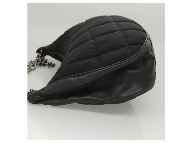 CHANEL Borsa a Spalla Choco Bar con Catena Nylon Nero Argento CC Auth 118385 - vista 6