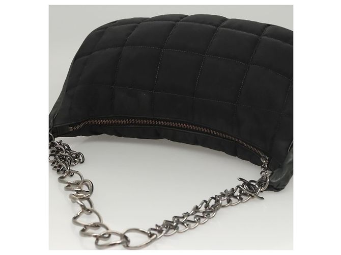 CHANEL Borsa a Spalla Choco Bar con Catena Nylon Nero Argento CC Auth 118385 - vista 7