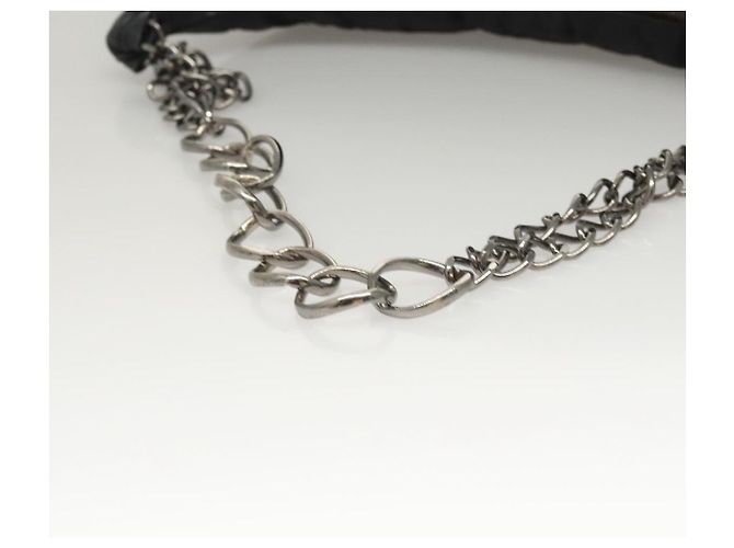 CHANEL Borsa a Spalla Choco Bar con Catena Nylon Nero Argento CC Auth 118385 - vista 8