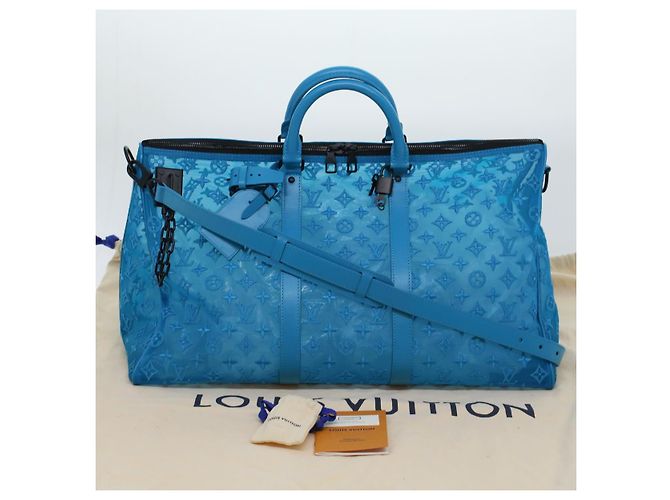LOUIS VUITTON Borsa Keepall Triangle 50 Boston in rete blu turchese M45048 42050S - vista 12