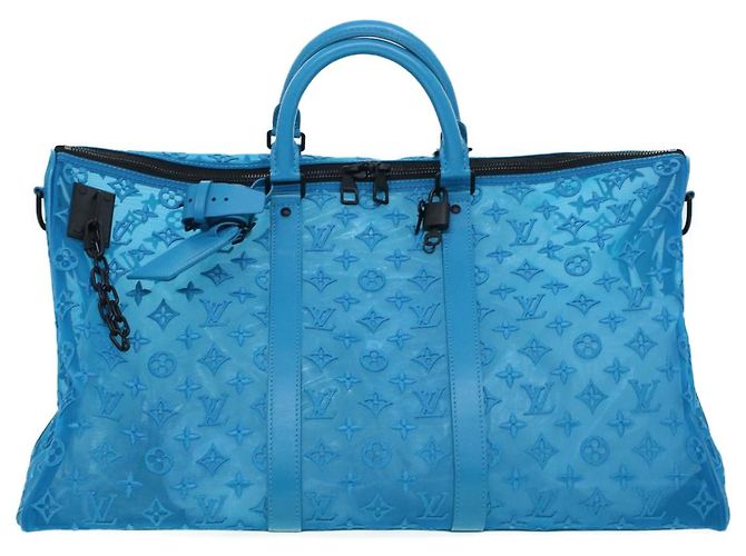 LOUIS VUITTON Borsa Keepall Triangle 50 Boston in rete blu turchese M45048 42050S - vista 13