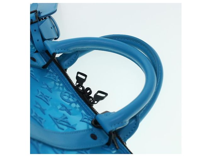 LOUIS VUITTON Borsa Keepall Triangle 50 Boston in rete blu turchese M45048 42050S - vista 14