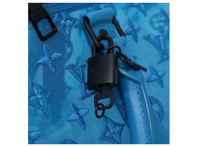 LOUIS VUITTON Borsa Keepall Triangle 50 Boston in rete blu turchese M45048 42050S - vista 18