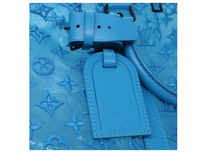 LOUIS VUITTON Borsa Keepall Triangle 50 Boston in rete blu turchese M45048 42050S - vista 19
