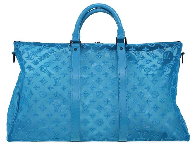 LOUIS VUITTON Borsa Keepall Triangle 50 Boston in rete blu turchese M45048 42050S - vista 2