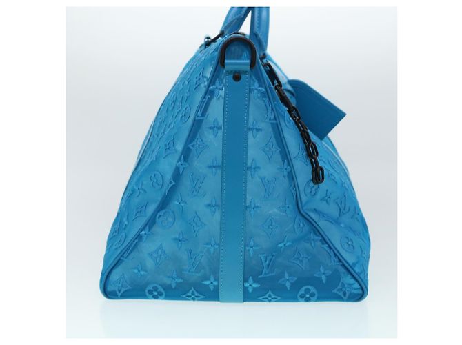LOUIS VUITTON Borsa Keepall Triangle 50 Boston in rete blu turchese M45048 42050S - vista 4
