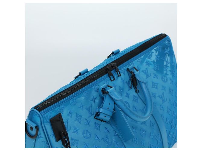 LOUIS VUITTON Borsa Keepall Triangle 50 Boston in rete blu turchese M45048 42050S - vista 6