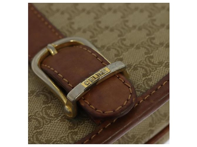 Céline Borsa a spalla in tela Macadam CELINE PVC beige oro Auth 118209 D'oro - vista 14