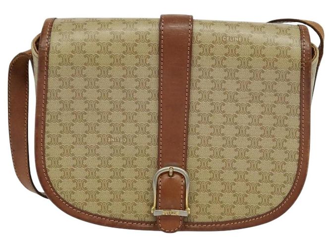 Céline Borsa a spalla in tela Macadam CELINE PVC beige oro Auth 118209 D'oro - vista 2
