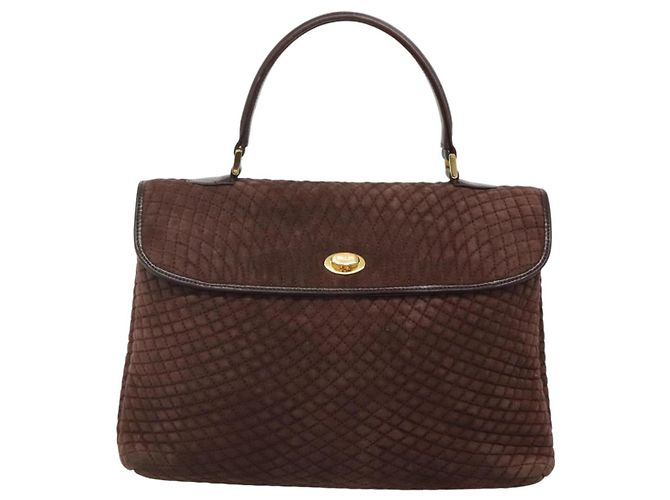 BALLY Borsa a mano trapuntata in suede marrone scuro oro Auth BA1447 D'oro - vista 2
