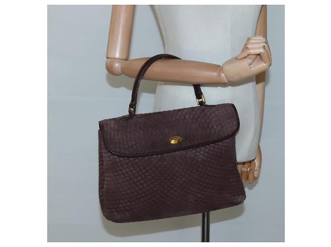 BALLY Borsa a mano trapuntata in suede marrone scuro oro Auth BA1447 D'oro - vista 21