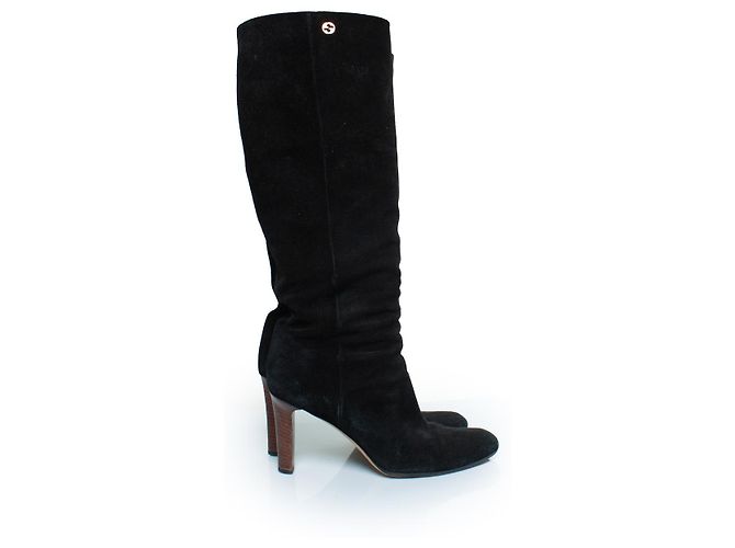 Gucci, schwarze Wildlederknieboots mit GG-Logo - Ansicht 4