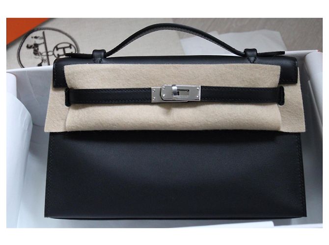HERMÈS KELLY POCHETTE 2023 HSS NERO SWIFT GRIGIO PERLA - vista 5