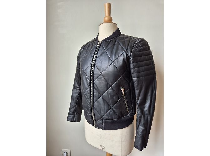 Steppjacke/Bomber, schwarzes Leder, Größe 2, SANDRO - Ansicht 2
