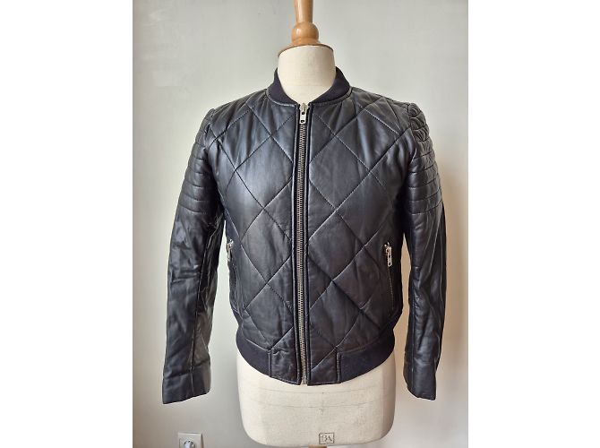 Steppjacke/Bomber, schwarzes Leder, Größe 2, SANDRO - Ansicht 3