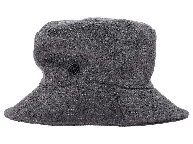 Sombrero bucket de lana gris con logo aplicado Maison Michel Angele - vista 2