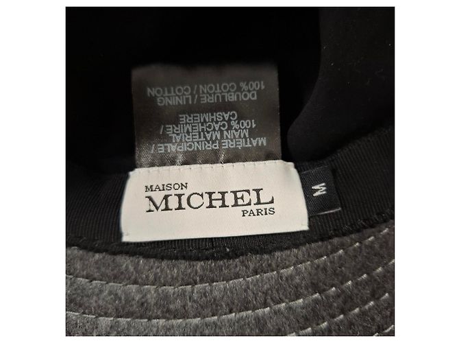 Sombrero bucket de lana gris con logo aplicado Maison Michel Angele - vista 4