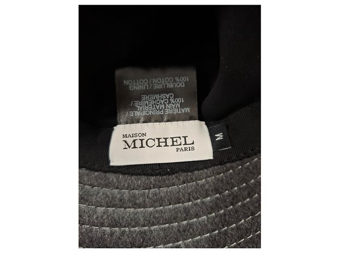 Sombrero bucket de lana gris con logo aplicado Maison Michel Angele - vista 8