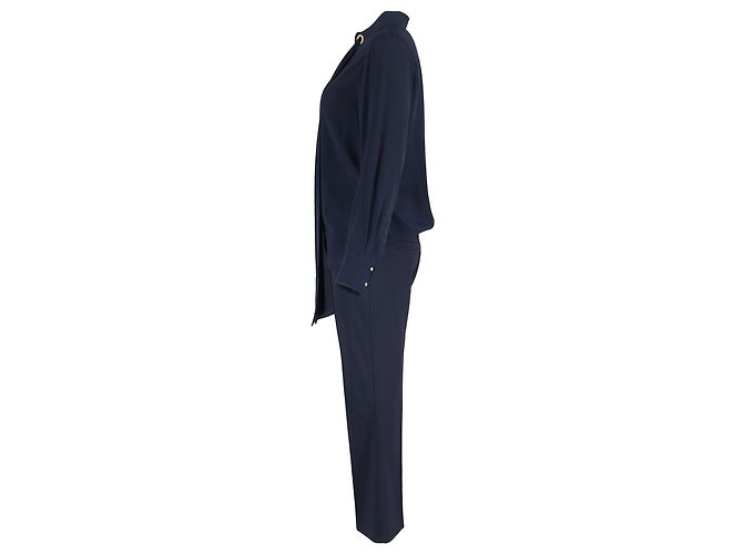 Chloé Set di blusa con collo a cravatta e pantaloni in viscosa blu navy - vista 2