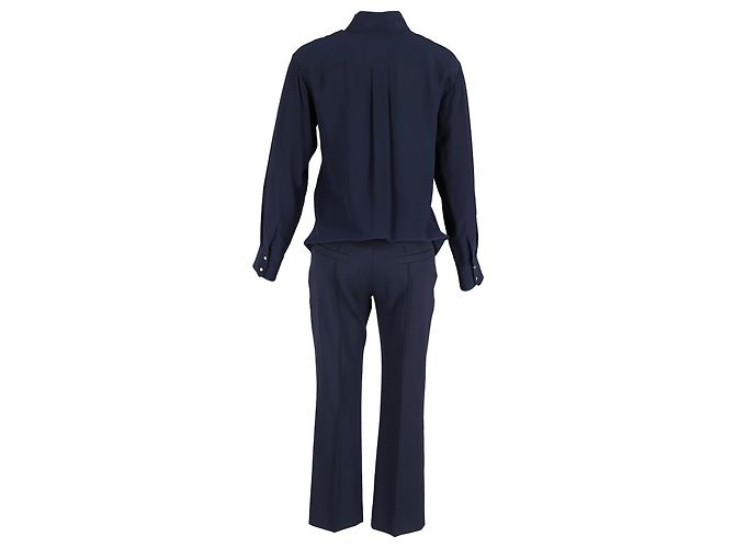 Chloé Set di blusa con collo a cravatta e pantaloni in viscosa blu navy - vista 3