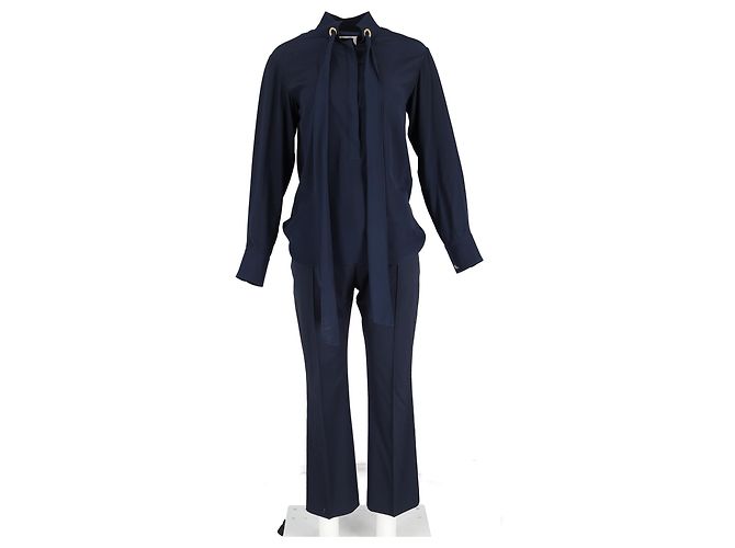 Chloé Set di blusa con collo a cravatta e pantaloni in viscosa blu navy - vista 4