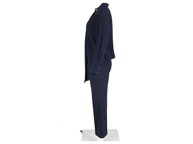 Chloé Set di blusa con collo a cravatta e pantaloni in viscosa blu navy - vista 5